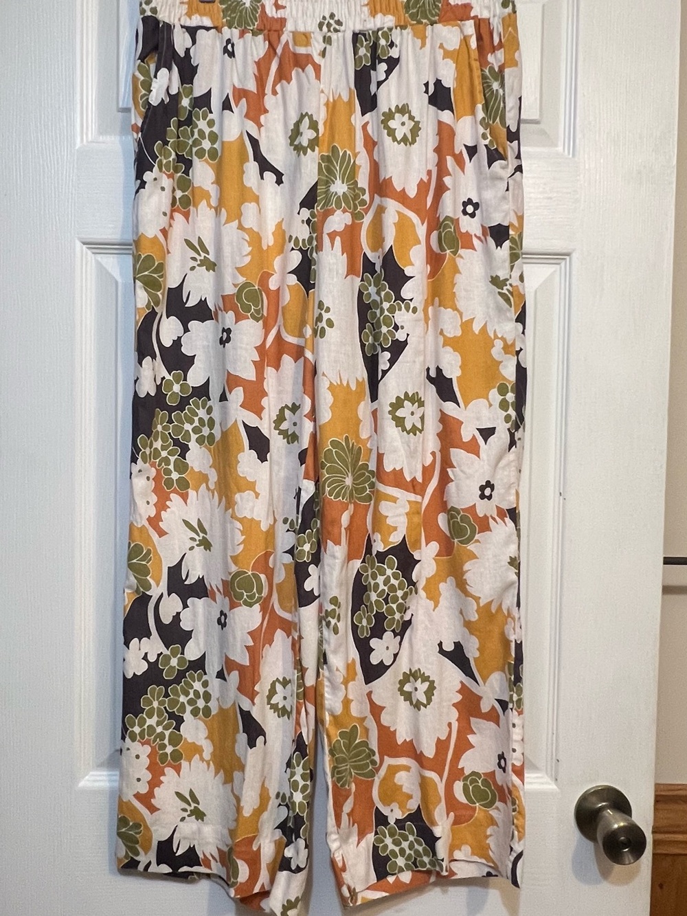 Christian Siriano Wide-Leg Floral Pants in White, Mustard & Olive